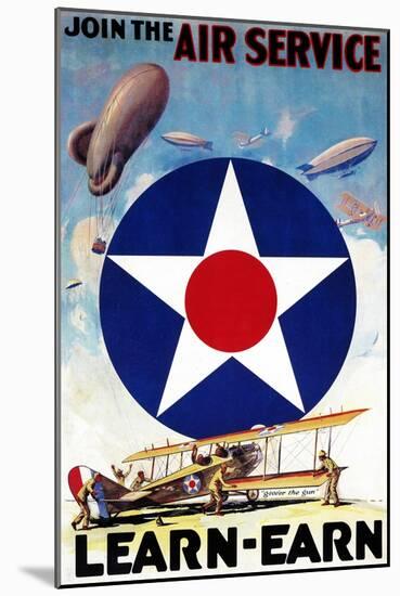 USA - Join the Air Service Learn-Earn WWI Propaganda Poster-Lantern Press-Mounted Art Print