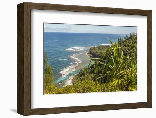 USA, Kauai, Coast. Coastline and ocean landscape.-Jaynes Gallery-Framed Photographic Print