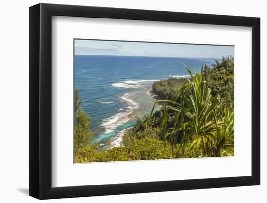 USA, Kauai, Coast. Coastline and ocean landscape.-Jaynes Gallery-Framed Photographic Print