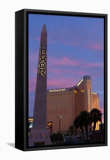 USA, Las Vegas, Hotel Mandala Bay and Luxor, Evening Light-Catharina Lux-Framed Stretched Canvas