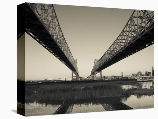 USA, Louisiana, New Orleans, Greater New Orleans Bridge and Mississippi River-Walter Bibikow-Stretched Canvas