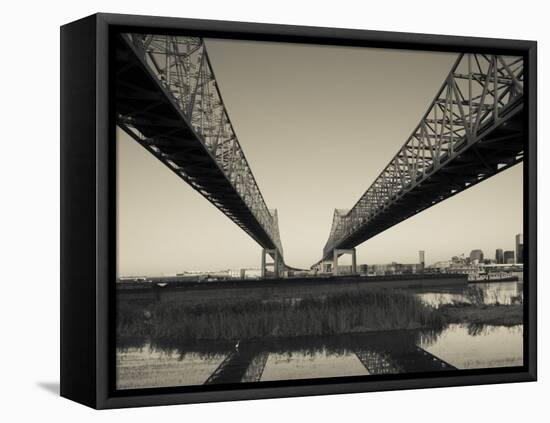 USA, Louisiana, New Orleans, Greater New Orleans Bridge and Mississippi River-Walter Bibikow-Framed Stretched Canvas