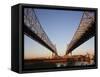 USA, Louisiana, New Orleans, Greater New Orleans Bridge and Mississippi River-Walter Bibikow-Framed Stretched Canvas