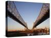 USA, Louisiana, New Orleans, Greater New Orleans Bridge and Mississippi River-Walter Bibikow-Stretched Canvas