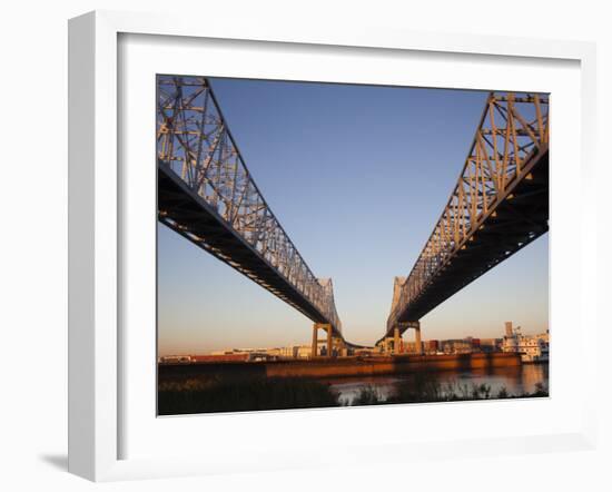 USA, Louisiana, New Orleans, Greater New Orleans Bridge and Mississippi River-Walter Bibikow-Framed Photographic Print