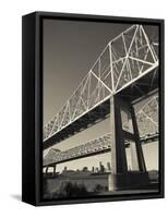 USA, Louisiana, New Orleans, the Greater New Orleans Bridge and Mississippi River-Walter Bibikow-Framed Stretched Canvas