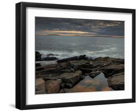 USA, Maine, Acadia National Park. Moody sunset on ocean coastline.-Jaynes Gallery-Framed Photographic Print