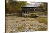 USA, Maine, Bethel. Newry Covered Bridge over River in Autumn-Bill Bachmann-Stretched Canvas