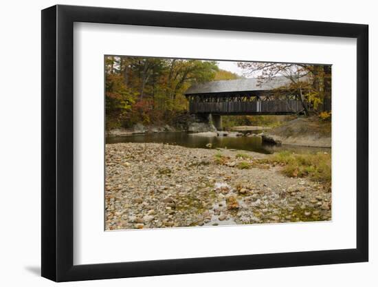 USA, Maine, Bethel. Newry Covered Bridge over River in Autumn-Bill Bachmann-Framed Photographic Print