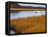 USA, Maine. Boat Anchored in Mousam River-Steve Terrill-Framed Stretched Canvas