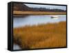USA, Maine. Boat Anchored in Mousam River-Steve Terrill-Framed Stretched Canvas