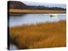 USA, Maine. Boat Anchored in Mousam River-Steve Terrill-Stretched Canvas