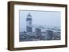 USA, Maine, Port Clyde. Marshall Point Lighthouse in the fog.-Walter Bibikow-Framed Photographic Print