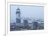 USA, Maine, Port Clyde. Marshall Point Lighthouse in the fog.-Walter Bibikow-Framed Photographic Print