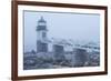 USA, Maine, Port Clyde. Marshall Point Lighthouse in the fog.-Walter Bibikow-Framed Photographic Print