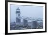 USA, Maine, Port Clyde. Marshall Point Lighthouse in the fog.-Walter Bibikow-Framed Photographic Print