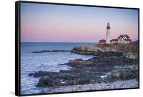 USA, Maine, Portland, Cape Elizabeth, Portland Head Light, lighthouse, dusk-Walter Bibikw-Framed Stretched Canvas