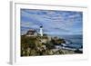 USA, Maine, Portland. Portland Headlight Lighthouse on Rocky Shore-Bill Bachmann-Framed Photographic Print