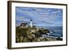 USA, Maine, Portland. Portland Headlight Lighthouse on Rocky Shore-Bill Bachmann-Framed Photographic Print