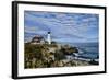 USA, Maine, Portland. Portland Headlight Lighthouse on Rocky Shore-Bill Bachmann-Framed Photographic Print