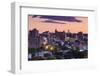 USA, Maine, Portland, skyline from Munjoy Hill at dusk-Walter Bibikow-Framed Photographic Print