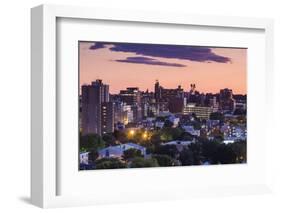 USA, Maine, Portland, skyline from Munjoy Hill at dusk-Walter Bibikow-Framed Photographic Print