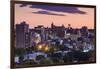 USA, Maine, Portland, skyline from Munjoy Hill at dusk-Walter Bibikow-Framed Photographic Print