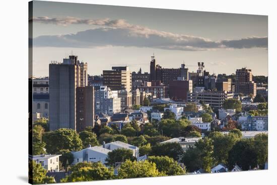 USA, Maine, Portland, skyline from Munjoy Hill, sunset-Walter Bibikow-Stretched Canvas