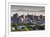 USA, Maine, Portland, skyline from Munjoy Hill, sunset-Walter Bibikow-Framed Photographic Print