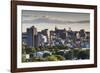 USA, Maine, Portland, skyline from Munjoy Hill, sunset-Walter Bibikow-Framed Photographic Print