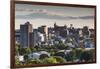 USA, Maine, Portland, skyline from Munjoy Hill, sunset-Walter Bibikow-Framed Photographic Print