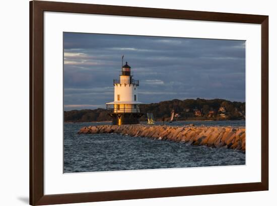 USA, Maine, Portland, Spring Point Ledge Lighthouse, sunset-Walter Bibikow-Framed Premium Photographic Print