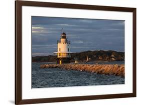 USA, Maine, Portland, Spring Point Ledge Lighthouse, sunset-Walter Bibikow-Framed Premium Photographic Print