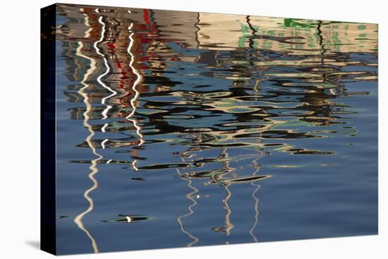 USA, Maine, Reflections of a Lobster Boat at Bass Harbor-Joanne Wells-Stretched Canvas