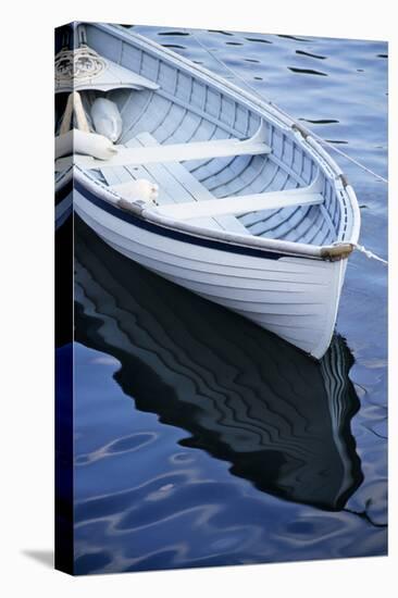 USA, Maine, Rockport, Dinghy Moored at Dock-Ann Collins-Stretched Canvas