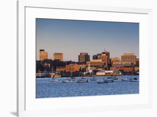 USA, Maine, skyline from South Portland at dawn-Walter Bibikow-Framed Premium Photographic Print