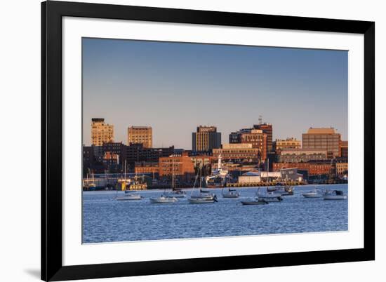 USA, Maine, skyline from South Portland at dawn-Walter Bibikow-Framed Premium Photographic Print