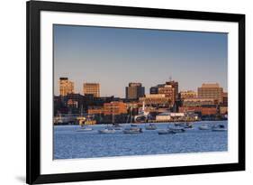 USA, Maine, skyline from South Portland at dawn-Walter Bibikow-Framed Premium Photographic Print
