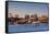 USA, Maine, skyline from South Portland at dawn-Walter Bibikow-Framed Stretched Canvas