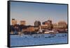 USA, Maine, skyline from South Portland at dawn-Walter Bibikow-Framed Stretched Canvas