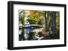 USA, Maine, Somesville. White House and Curved Bridge over a Pond-Bill Bachmann-Framed Photographic Print