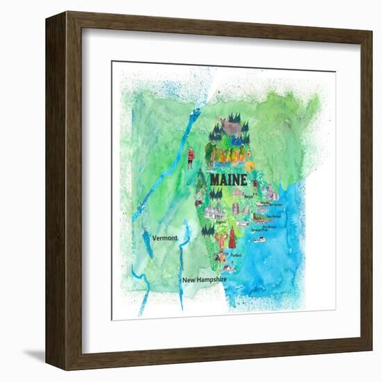 USA Maine Travel Poster Map With Highlights And FavoritesL-M. Bleichner-Framed Art Print