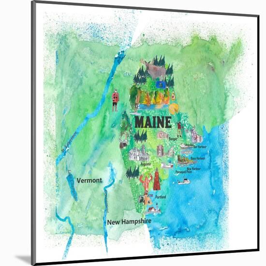 USA Maine Travel Poster Map With Highlights And FavoritesL-M. Bleichner-Mounted Art Print
