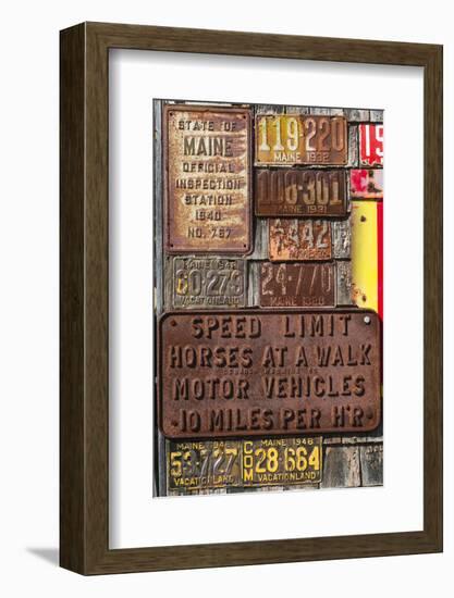 USA, Maine, Wells, antique license plates-Walter Bibikow-Framed Photographic Print