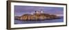 USA, Maine, York Beach, Nubble Light Lighthouse with Christmas decorations, dusk-Walter Bibikw-Framed Photographic Print