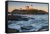 USA, Maine, York, Nubble Light Lighthouse at dusk-Walter Bibikow-Framed Stretched Canvas