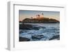 USA, Maine, York, Nubble Light Lighthouse at dusk-Walter Bibikow-Framed Photographic Print