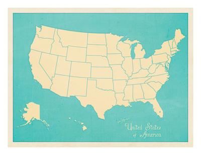 'USA Map (blue)' Giclee Print - Sparx Studio | AllPosters.com