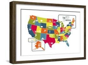 USA Map (bright)-Katelyn Lynch-Framed Art Print