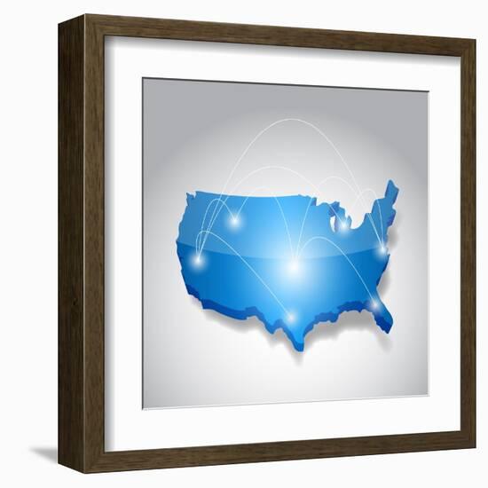 Usa Map Network Connection Concept Illustration-alexmillos-Framed Art Print